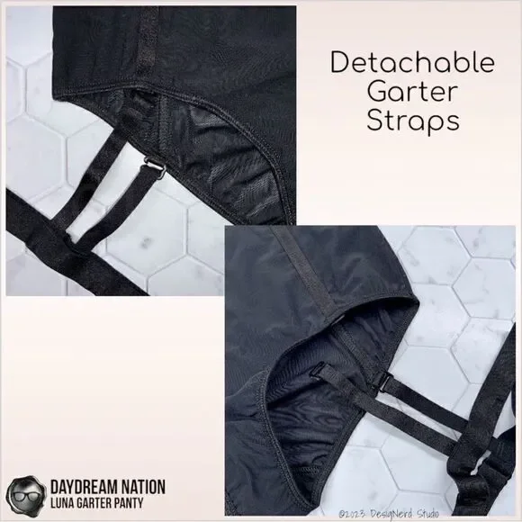 DAYDREAM NATION LUNA GARTER PANTY / DOLLS KILL BETTY UNDERWEAR BLACK PINUP SMALL